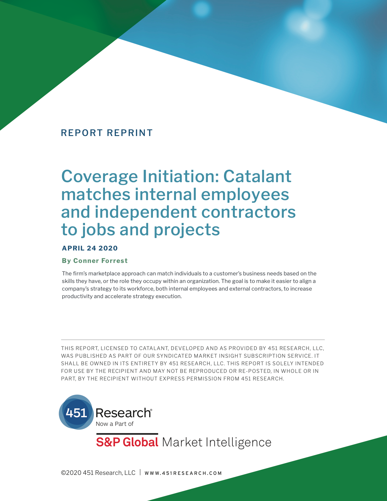 Report Reprint: Coverage Initiation: Catalant matches internal employees and independent contractors to jobs and projects by Conner Forrest